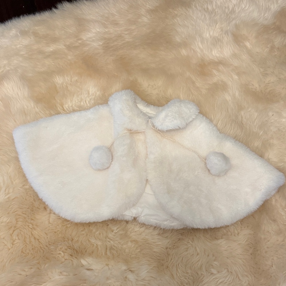 Luli & Me Cream Cape with Pom Poms